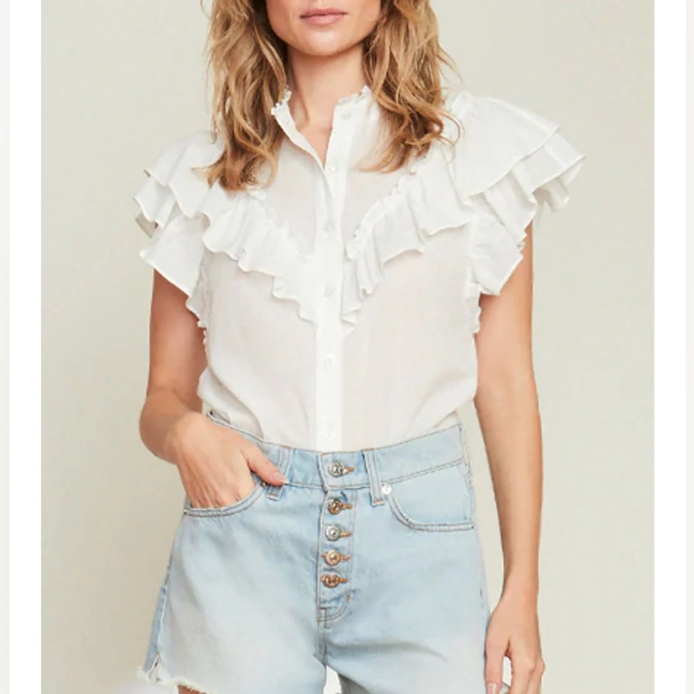 Veronica Beard White Ruffle Blouse
